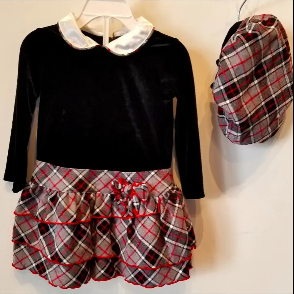 The Children's Place Velvet Plaid Dress &‎ Hat